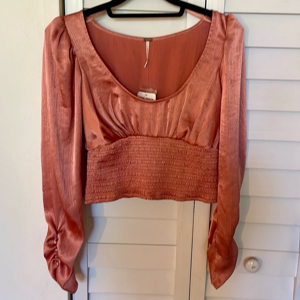 Free People Cropped Satin Long Sleeve top